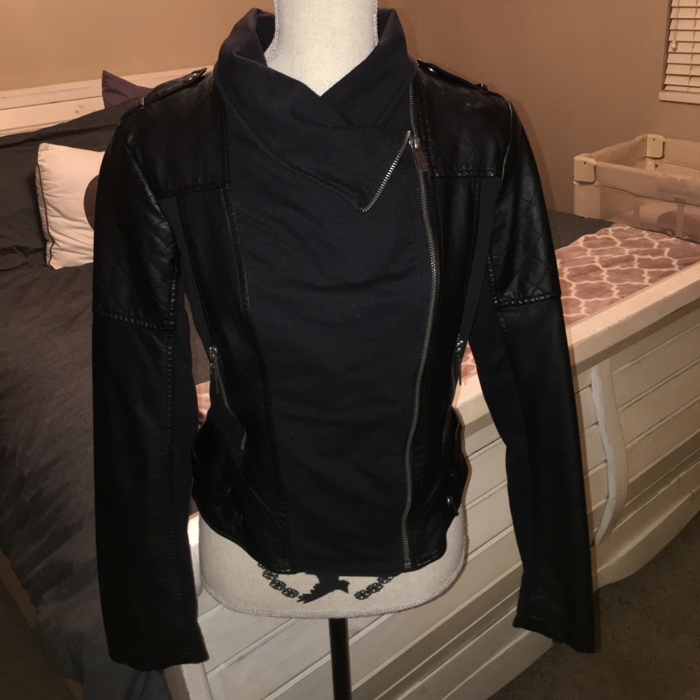 Blanc Noir black faux leather jacket in medium